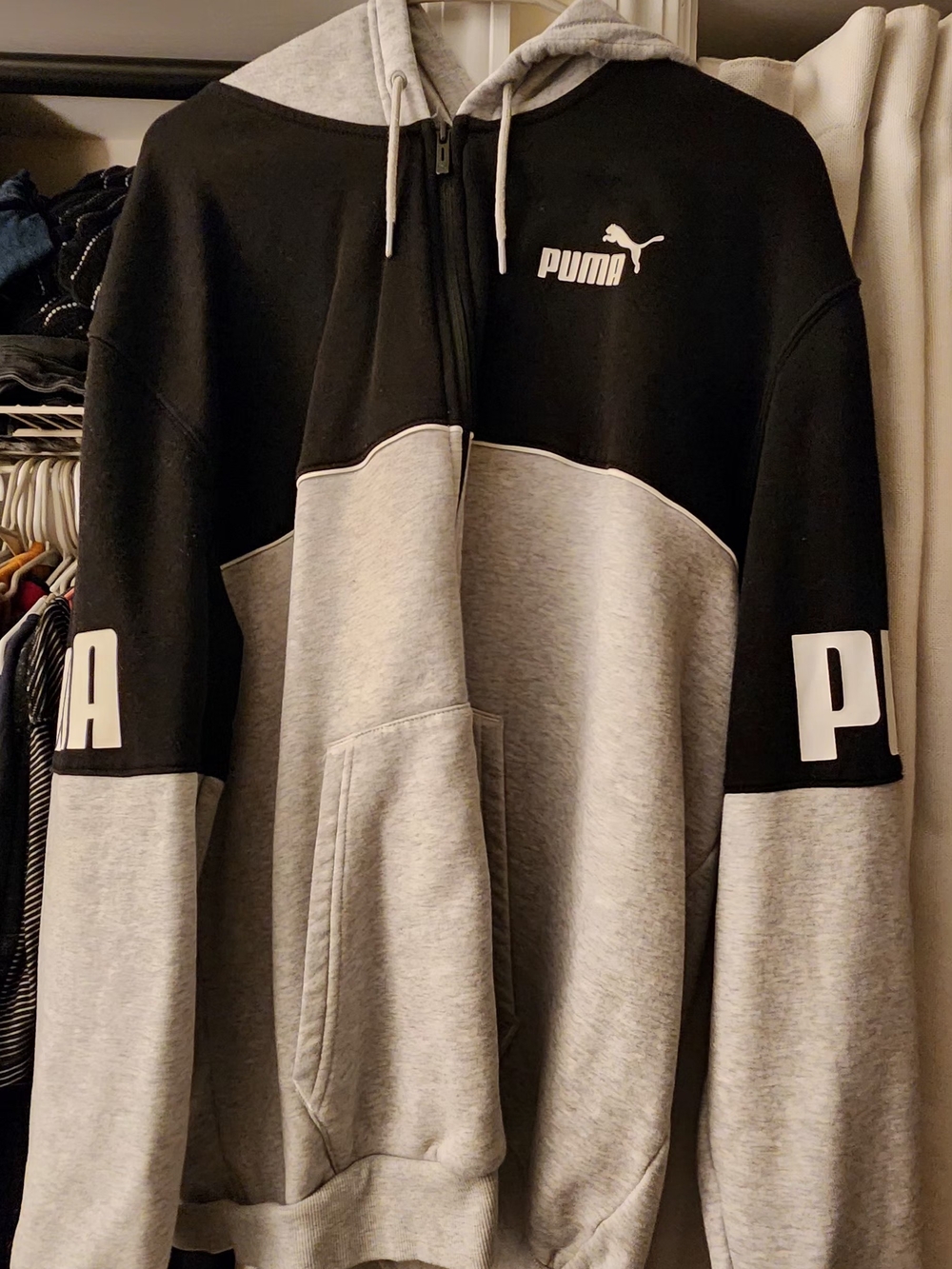 Puma Black & Light Gray Pullover Hoodie with Logo Trim